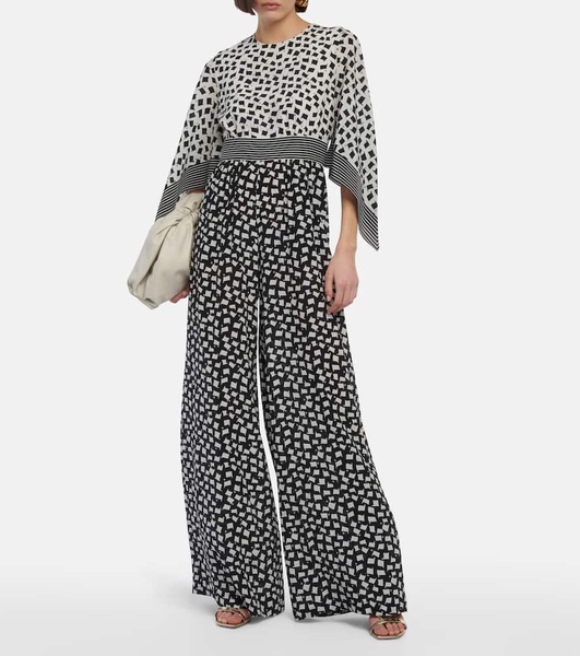 Printed wide-leg silk jumpsuit