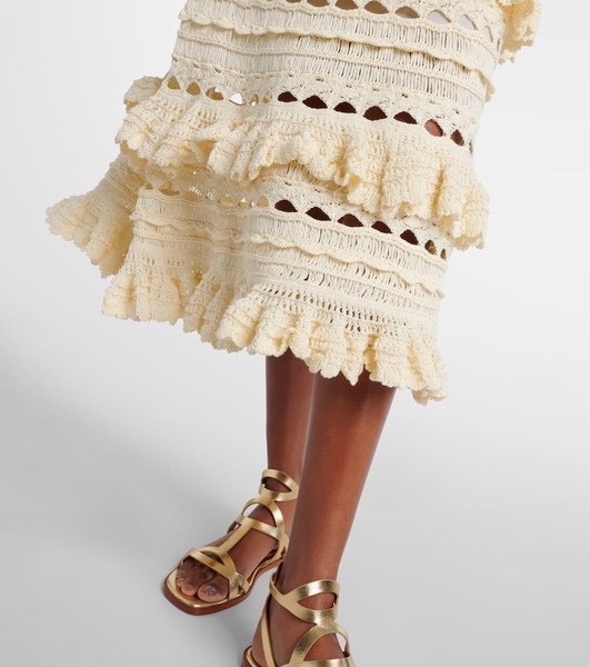 Waverly ruffled crochet cotton midi skirt