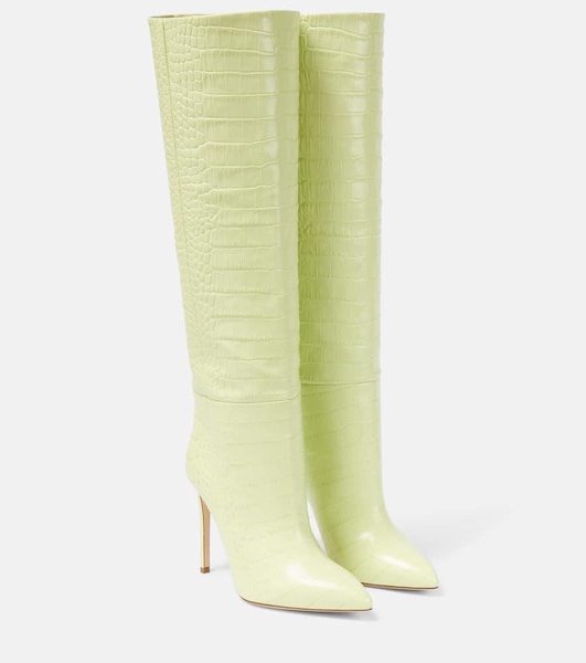 Croc-embossed leather knee-high boots