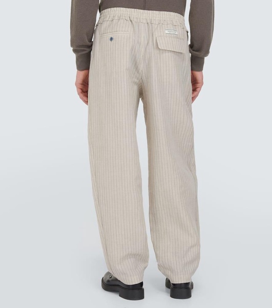 Pinstripe wool and linen wide-leg pants