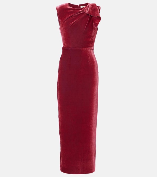 Bow-detail velvet maxi dress