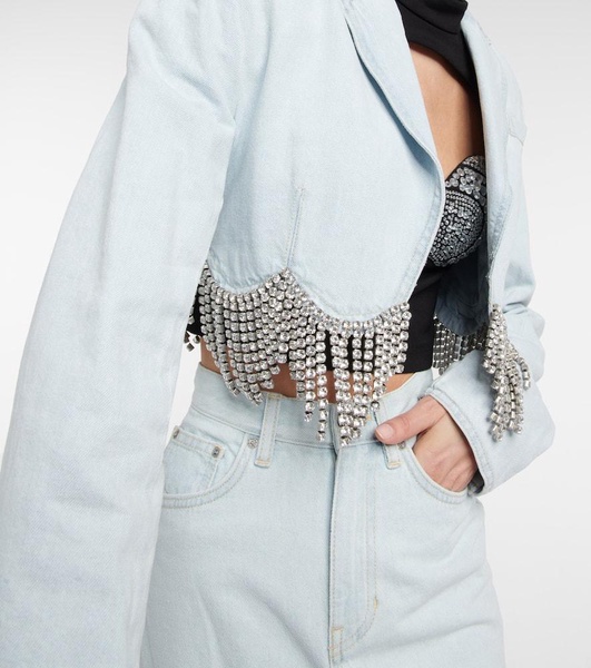 Embellished cropped denim blazer