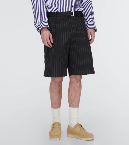 Belted striped cotton shorts