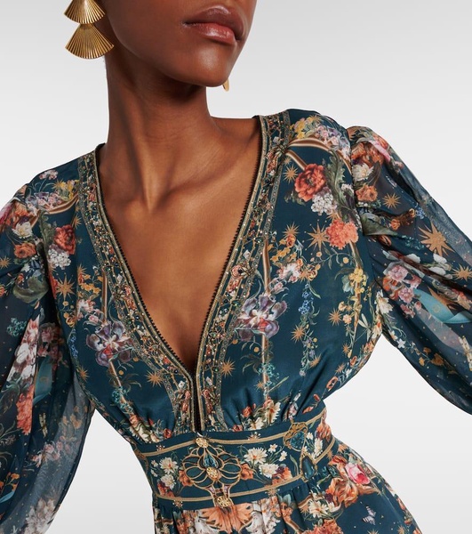 Embellished floral silk crêpe minidress