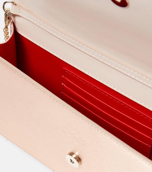 Loubi54 Small leather-trimmed silk clutch