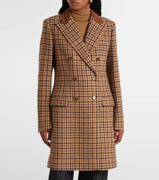 Houndstooth wool-blend coat