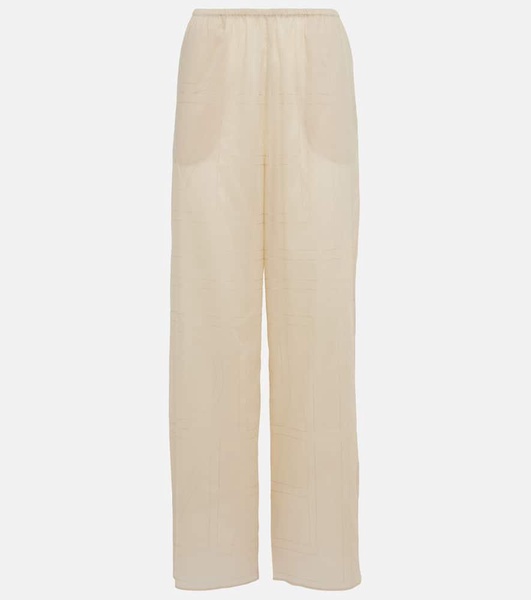 Monogram cotton-blend wide-leg pants