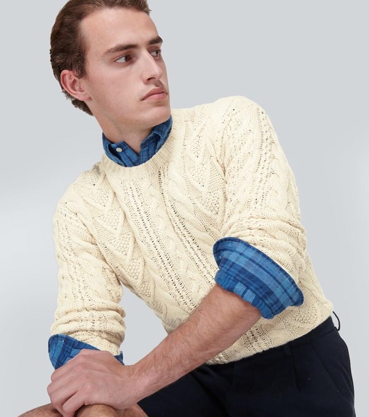 Cable-knit cotton-blend sweater