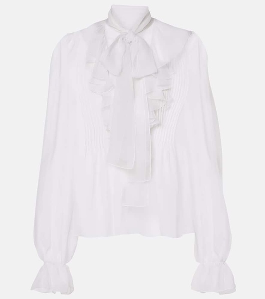 Ruffled tie-neck silk blouse 