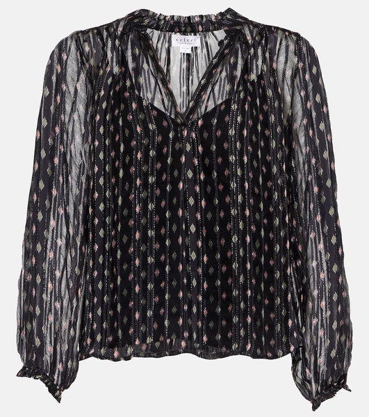 Semi-sheer cotton-blend blouse