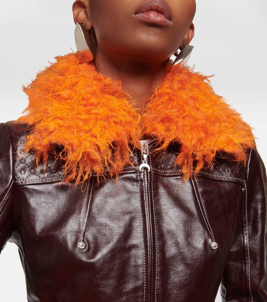 Faux fur-trimmed leather jacket