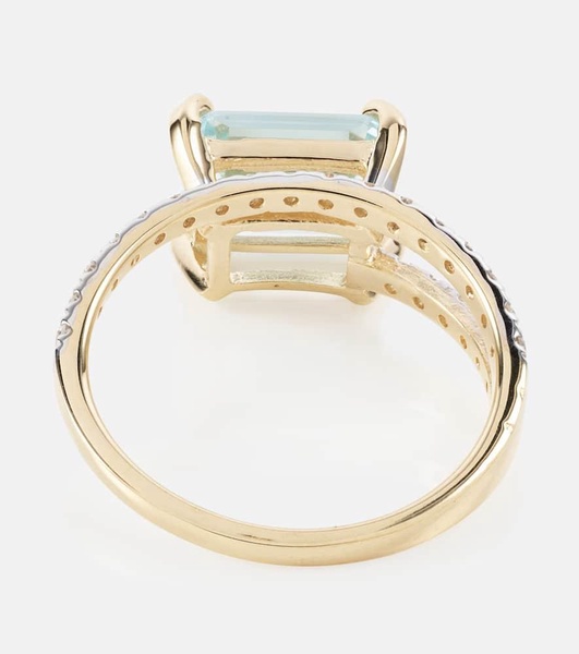 Point of Focus 14kt gold ring with diamonds and topaz