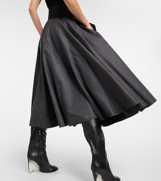 Belted high-rise virgin wool midi skirt