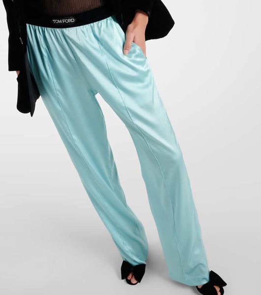 Silk-blend satin pajama pants