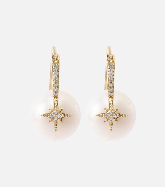 Starburst 14kt gold earrings with diamonds and pearls