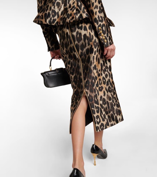 High-rise leopard-print midi skirt