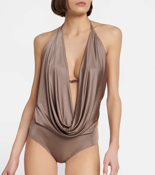 Halter-neck draped bodysuit