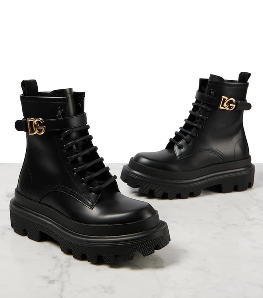 Logo leather combat boots