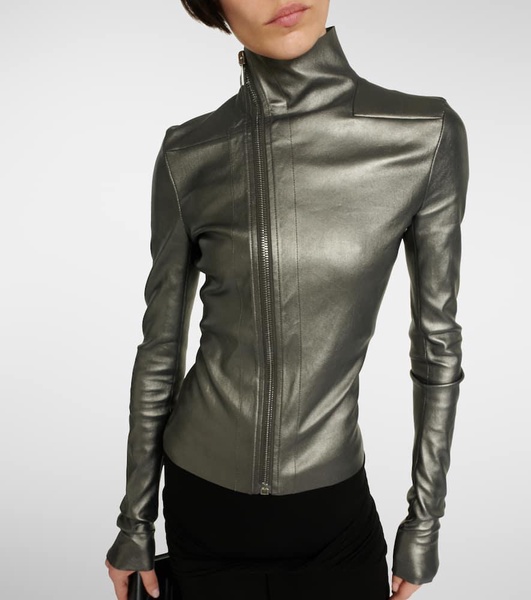 Metallic leather and cotton jacket 