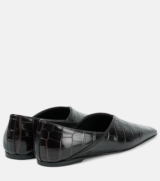 Croc-effect leather flats