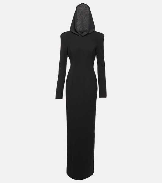 Hooded crêpe maxi dress