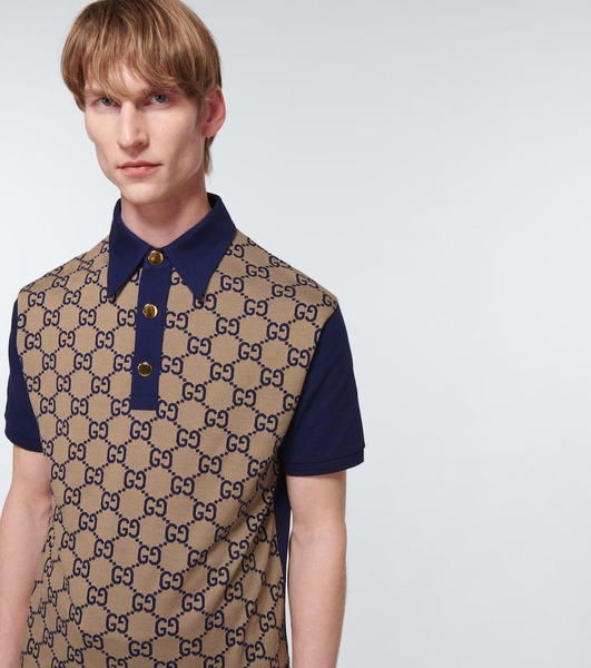 Panelled Cotton-Jersey and Logo-Jacquard Silk-Blend Polo Shirt