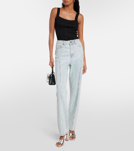 Embellished high-rise straight jeans