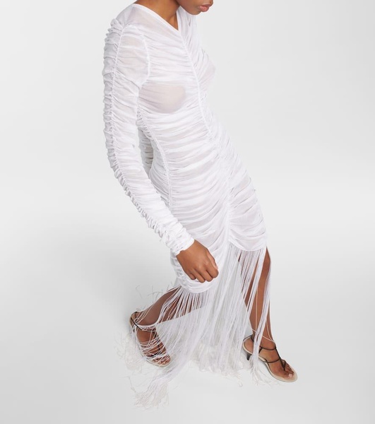 Guisa fringed shirred silk-blend gown