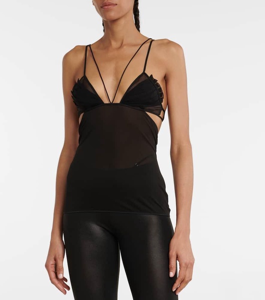 Pleated cutout mesh camisole