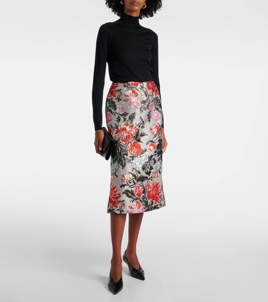 Floral jacquard pencil skirt