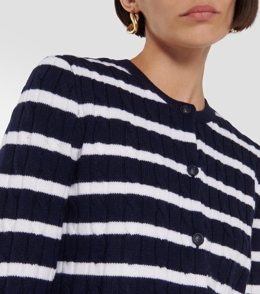 Striped cable-knit wool cardigan