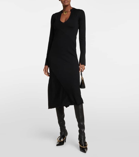 V-neck virgin wool midi dress