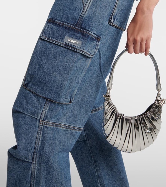 Wide-leg denim cargo pants