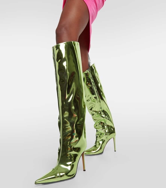 Mirrored leather knee-high boots