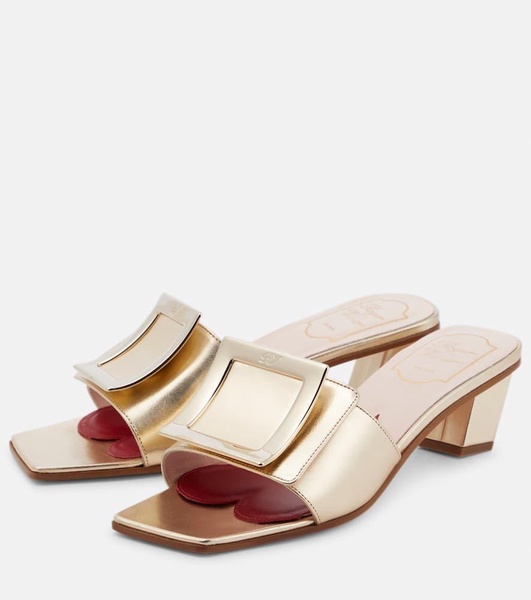 Love Metal Buckle metallic leather mules