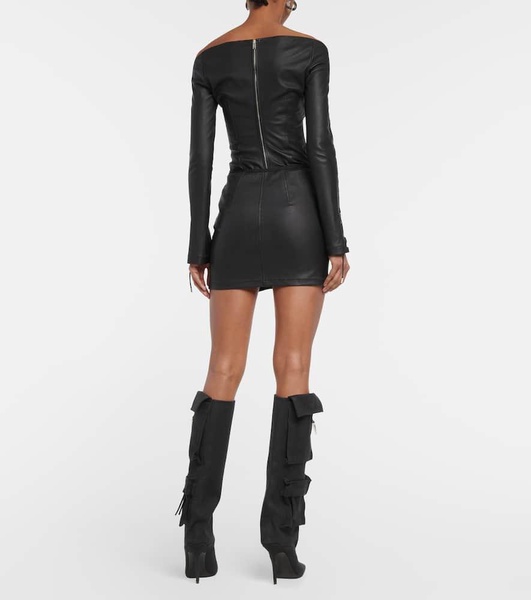 Hinge-seam leather miniskirt