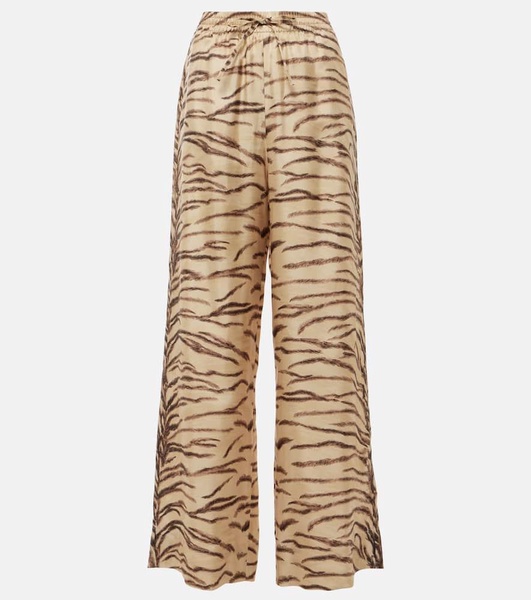 Printed high-rise silk wide-leg pants