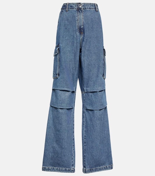 Wide-leg denim cargo pants