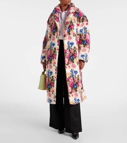 Belted floral teddy coat