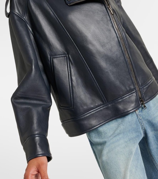 Oversized leather biker jacket