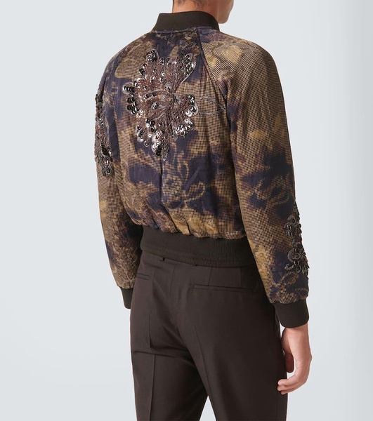 Sequined floral-appliqué bomber jacket