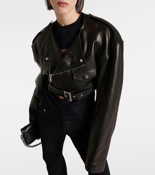 Cropped leather biker jacket