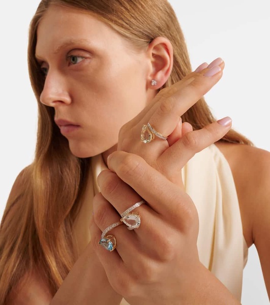 Slanted 14kt gold ring with amethyst and diamonds