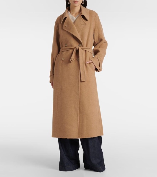 Belted double-breasted wool-blend coat