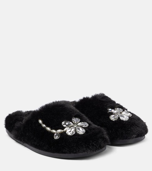 Embellished faux shearling slippers