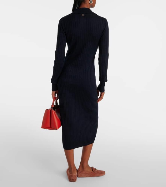 Ribbed-knit silk and cotton polo dress