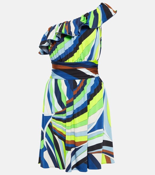 Iride-print one-shoulder minidress