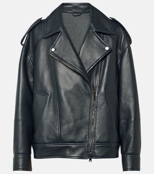 Oversized leather biker jacket