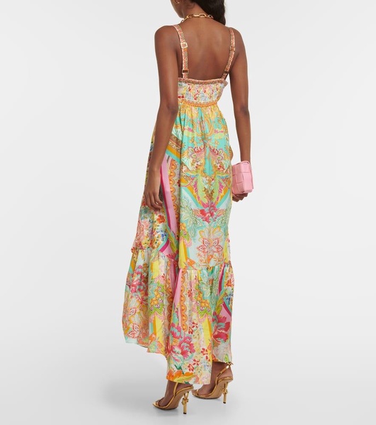 Printed ruffled silk midi dress