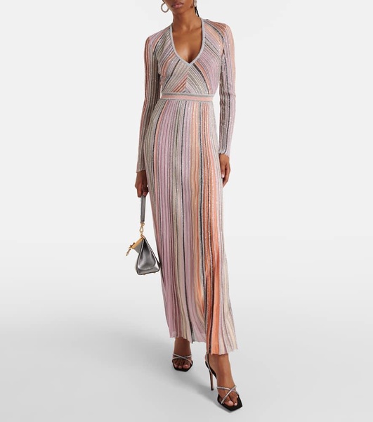 Pleated sequined lamé maxi dress